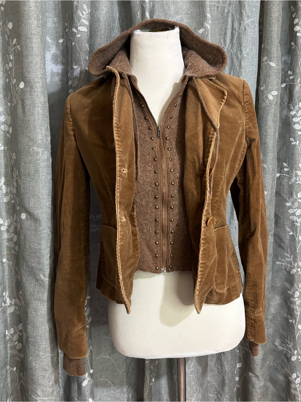 BCBGMaxAzria Brown Velvet Blazer with Studded Knit Vest